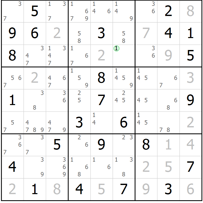 Position des candidats pour la solution de la Gr 51 page 54 du magazine de sudoku Maestro n° 087