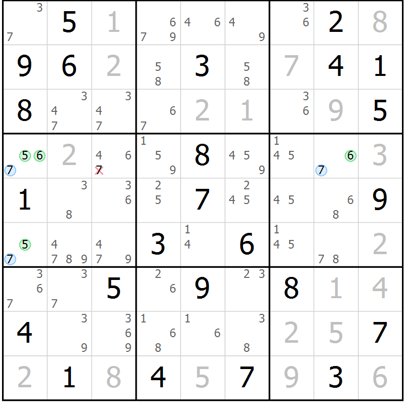Position des candidats pour la solution de la Gr 51 page 54 du magazine de sudoku Maestro n° 087