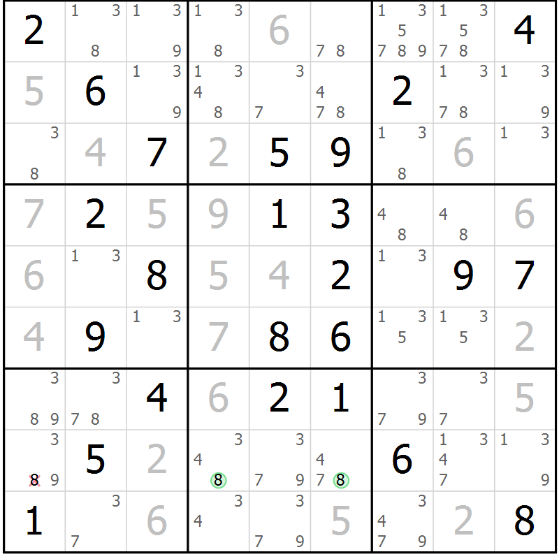 Position des candidats pour la solution de la Gr 52 page 55 du magazine de sudoku Maestro n° 087