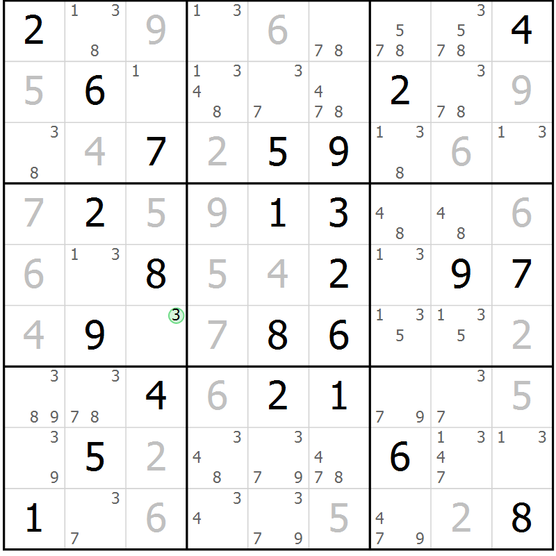 Position des candidats pour la solution de la Gr 52 page 55 du magazine de sudoku Maestro n° 087