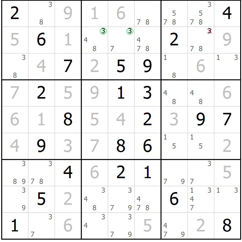 Position des candidats pour la solution de la Gr 52 page 55 du magazine de sudoku Maestro n° 087