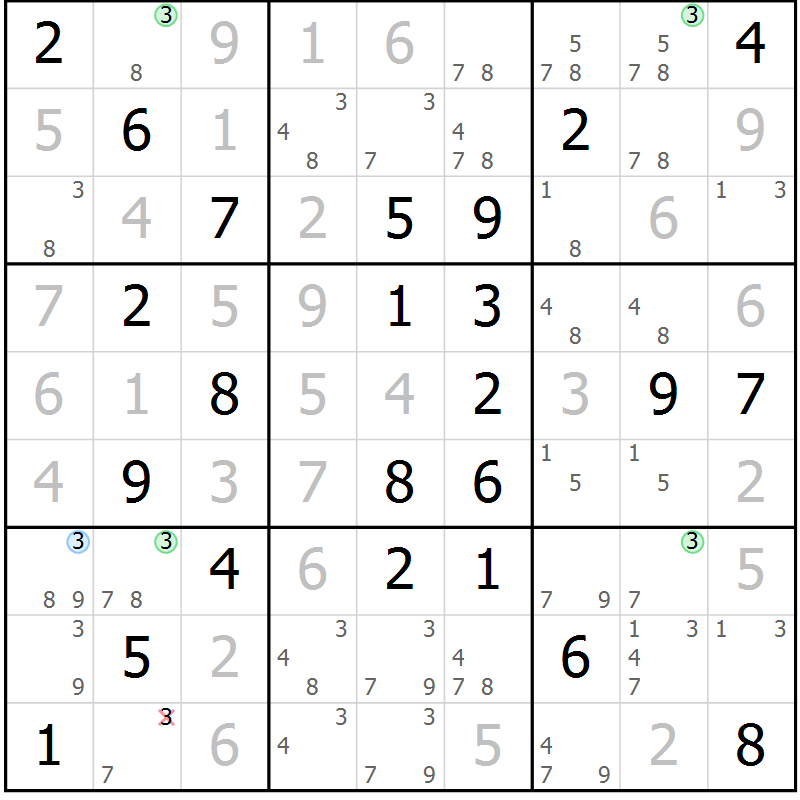 Position des candidats pour la solution de la Gr 52 page 55 du magazine de sudoku Maestro n° 087