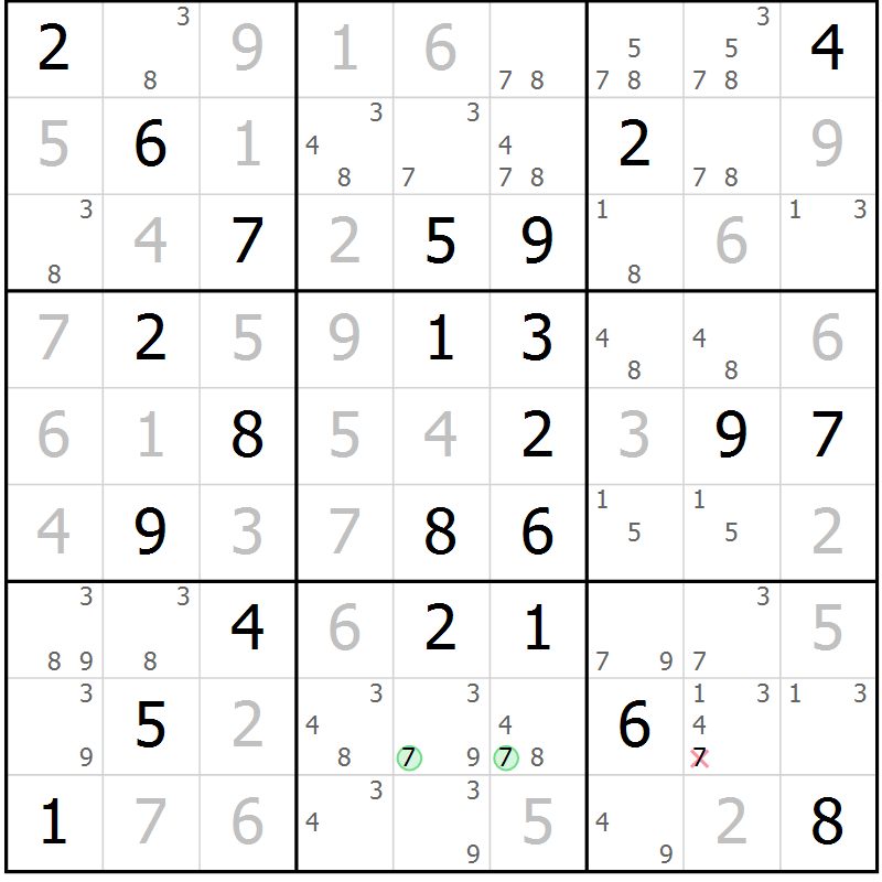 Position des candidats pour la solution de la Gr 52 page 55 du magazine de sudoku Maestro n° 087