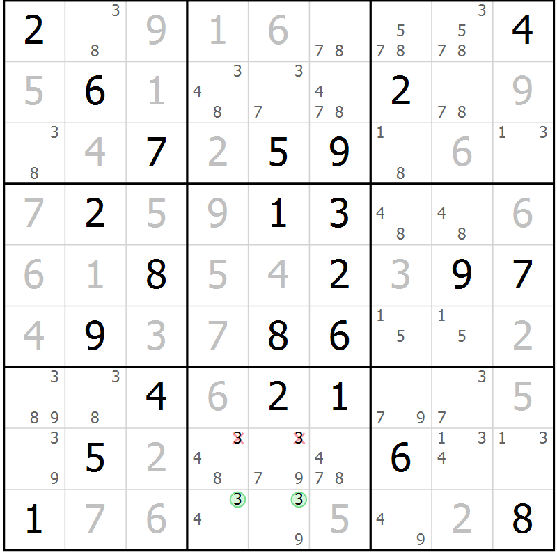 Position des candidats pour la solution de la Gr 52 page 55 du magazine de sudoku Maestro n° 087