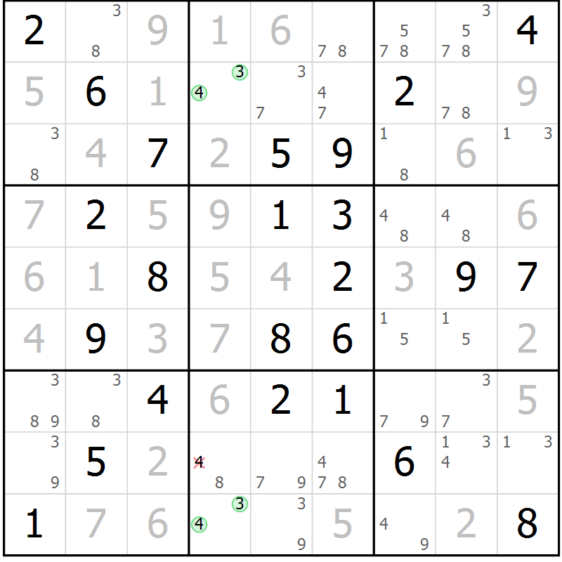 Position des candidats pour la solution de la Gr 52 page 55 du magazine de sudoku Maestro n° 087