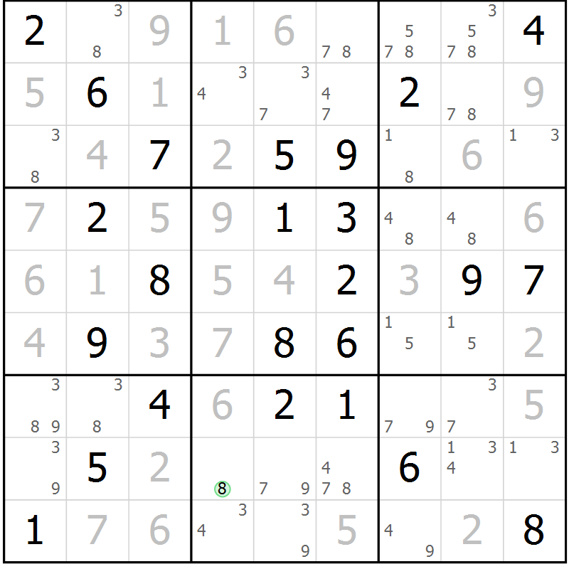 Position des candidats pour la solution de la Gr 52 page 55 du magazine de sudoku Maestro n° 087
