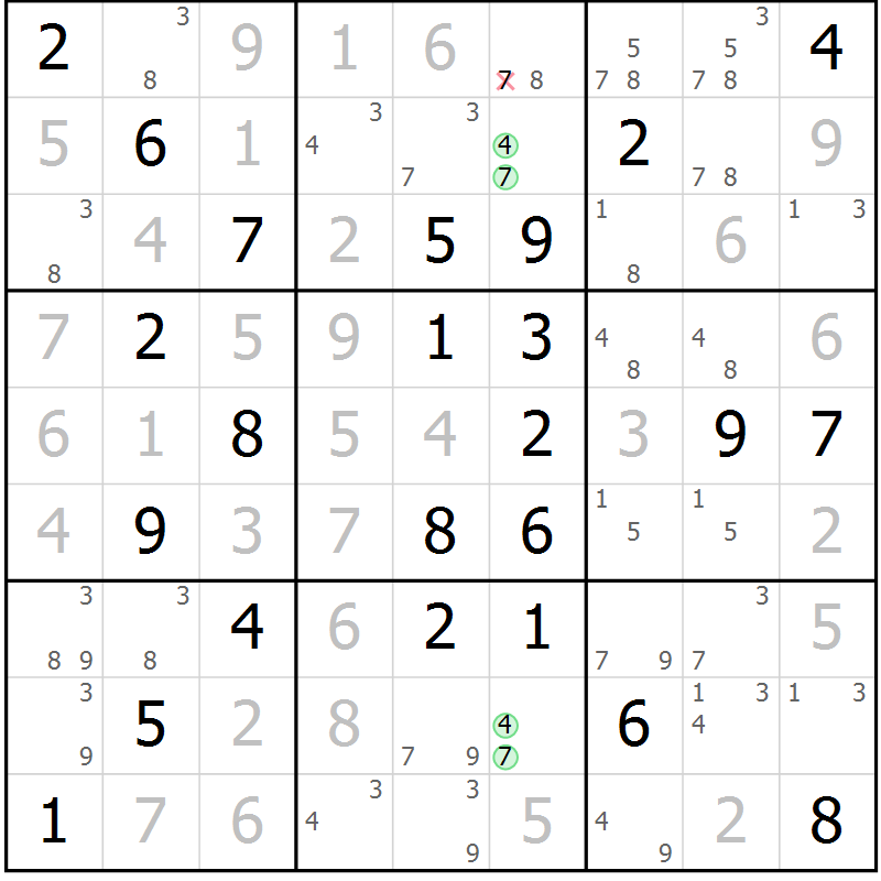 Position des candidats pour la solution de la Gr 52 page 55 du magazine de sudoku Maestro n° 087