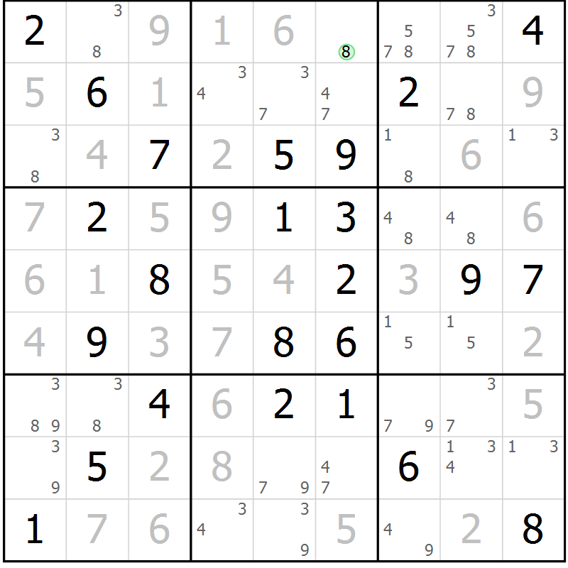 Position des candidats pour la solution de la Gr 52 page 55 du magazine de sudoku Maestro n° 087