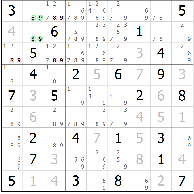 Position des candidats pour la solution de la Gr 53 page 56 du magazine de sudoku Maestro n° 087