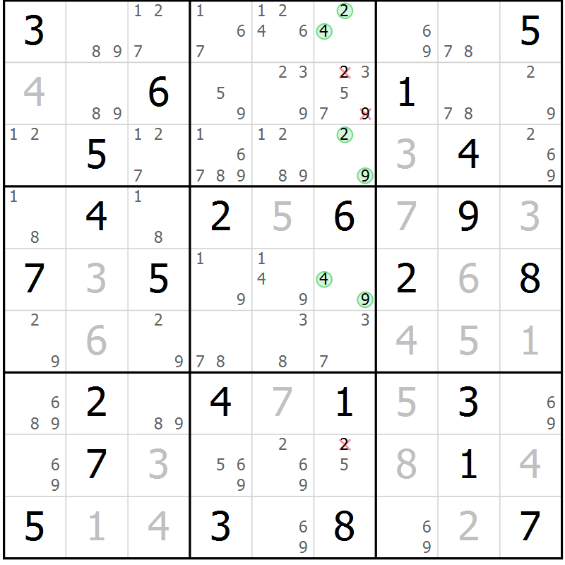 Position des candidats pour la solution de la Gr 53 page 56 du magazine de sudoku Maestro n° 087