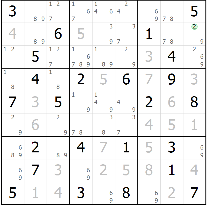 Position des candidats pour la solution de la Gr 53 page 56 du magazine de sudoku Maestro n° 087
