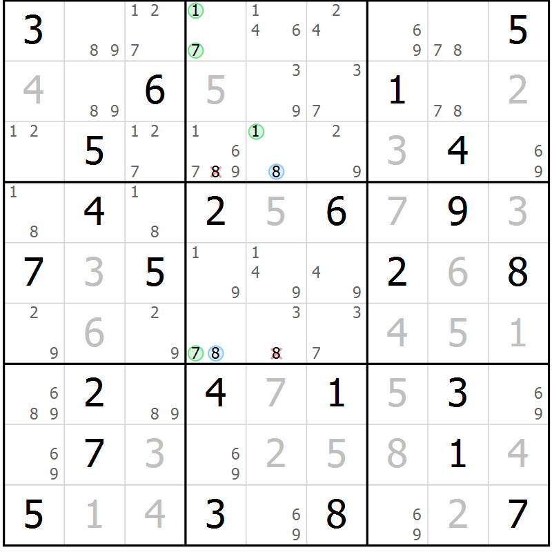 Position des candidats pour la solution de la Gr 53 page 56 du magazine de sudoku Maestro n° 087
