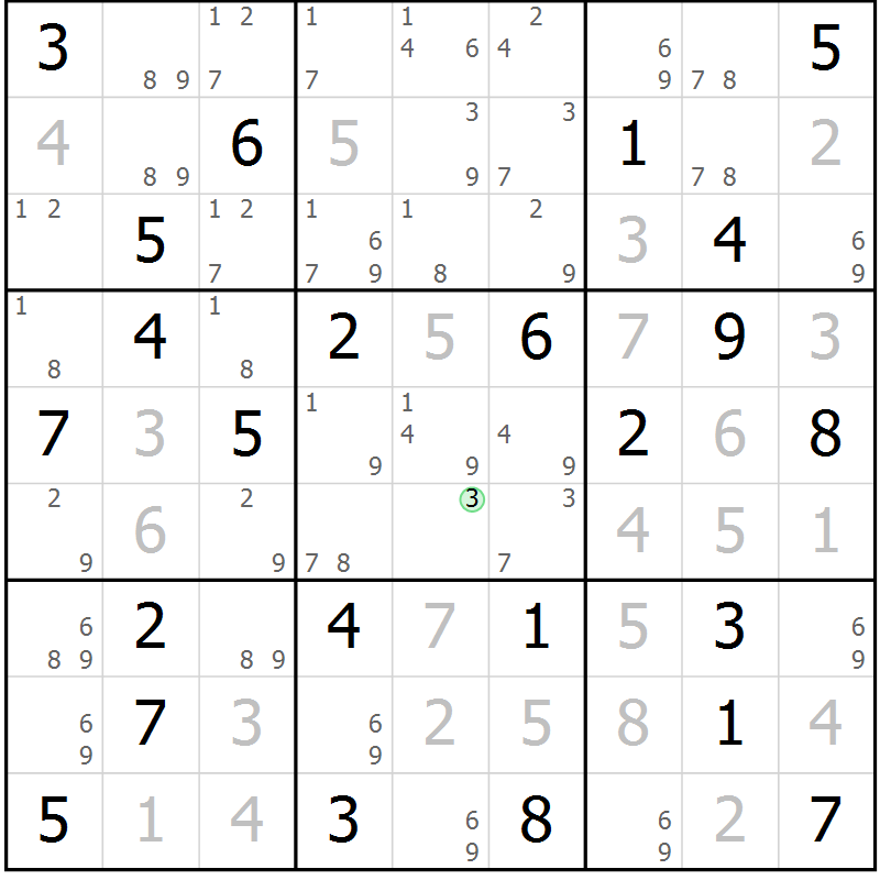 Position des candidats pour la solution de la Gr 53 page 56 du magazine de sudoku Maestro n° 087
