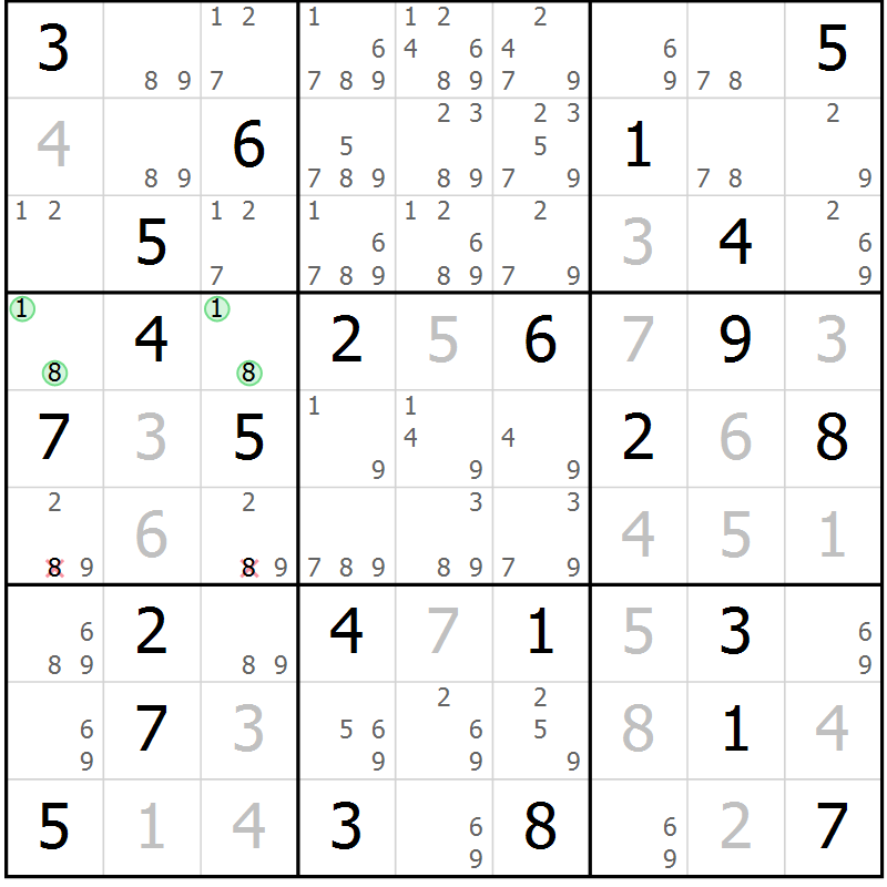 Position des candidats pour la solution de la Gr 53 page 56 du magazine de sudoku Maestro n° 087