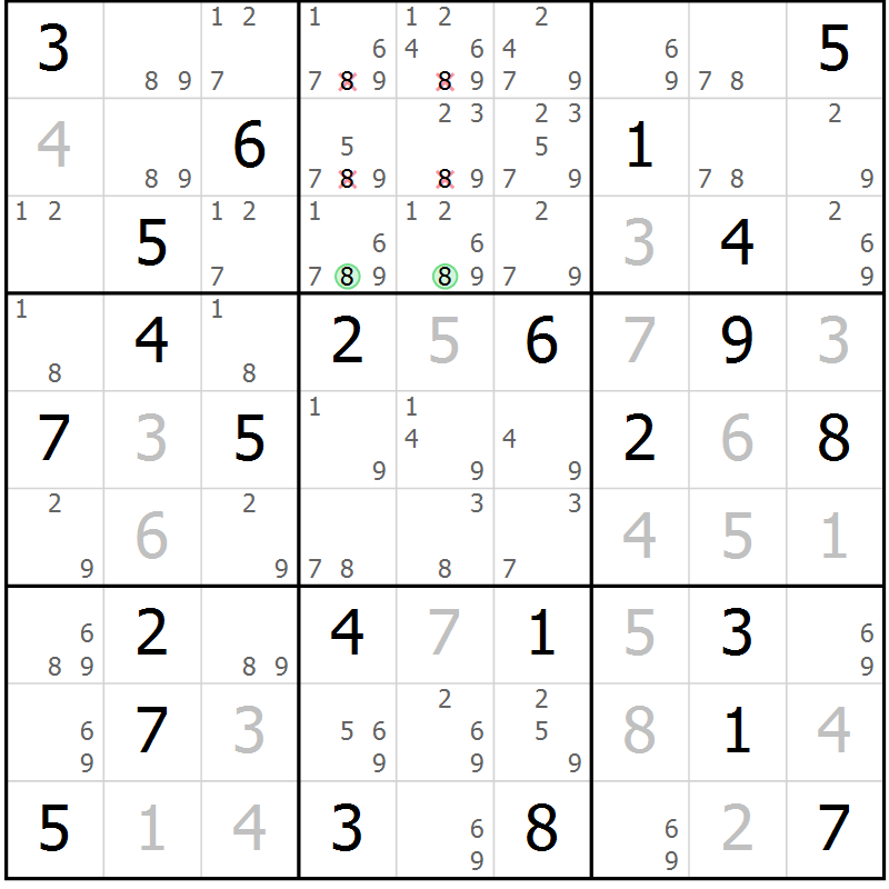 Position des candidats pour la solution de la Gr 53 page 56 du magazine de sudoku Maestro n° 087