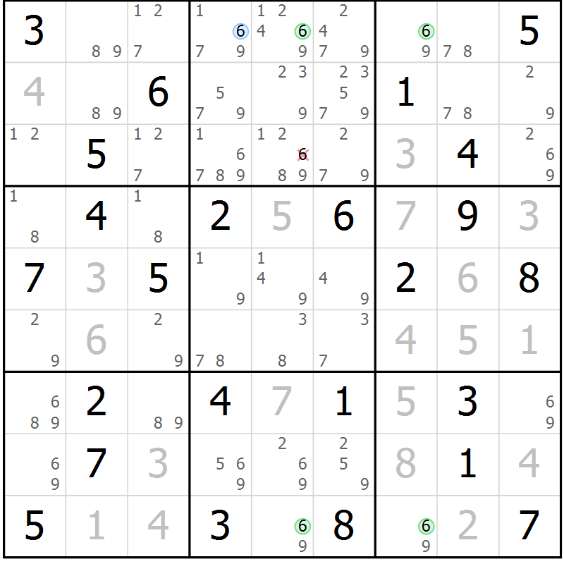 Position des candidats pour la solution de la Gr 53 page 56 du magazine de sudoku Maestro n° 087