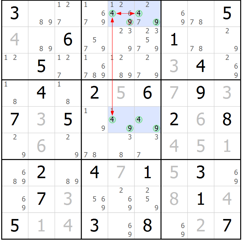 Position des candidats pour la solution de la Gr 53 page 56 du magazine de sudoku Maestro n° 087