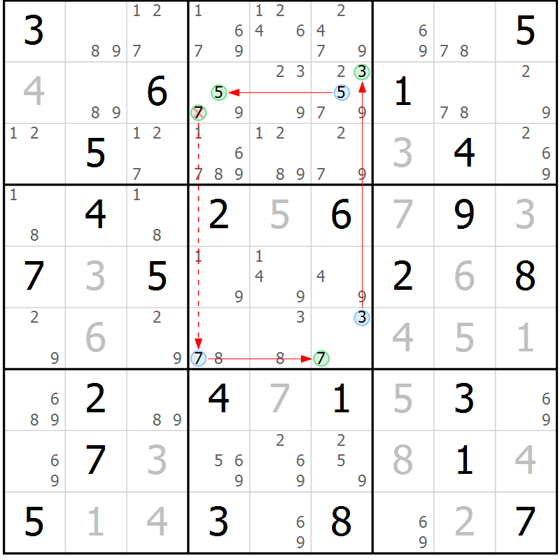 Position des candidats pour la solution de la Gr 53 page 56 du magazine de sudoku Maestro n° 087