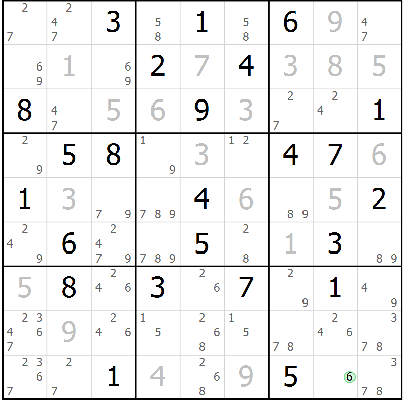 Position des candidats pour la solution de la Gr 54 page 57 du magazine de sudoku Maestro n° 087