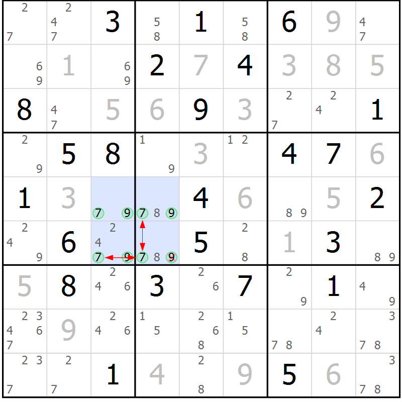 Position des candidats pour la solution de la Gr 54 page 57 du magazine de sudoku Maestro n° 087