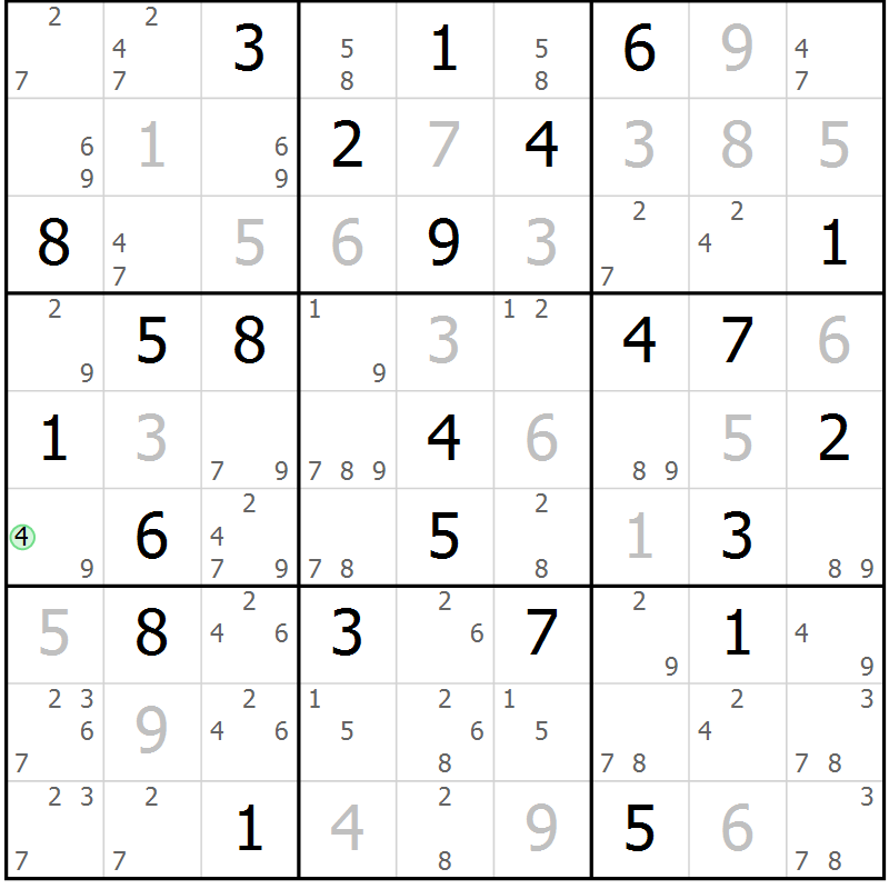 Position des candidats pour la solution de la Gr 54 page 57 du magazine de sudoku Maestro n° 087