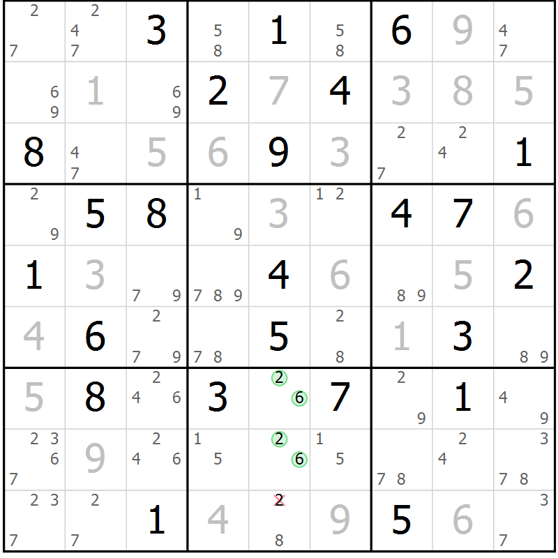 Position des candidats pour la solution de la Gr 54 page 57 du magazine de sudoku Maestro n° 087