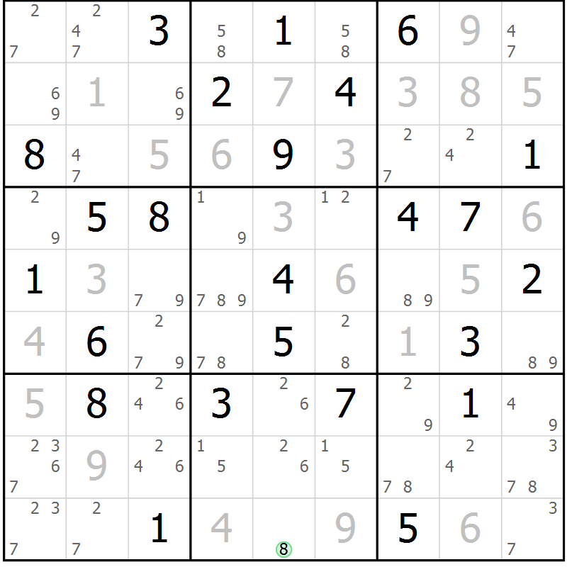 Position des candidats pour la solution de la Gr 54 page 57 du magazine de sudoku Maestro n° 087