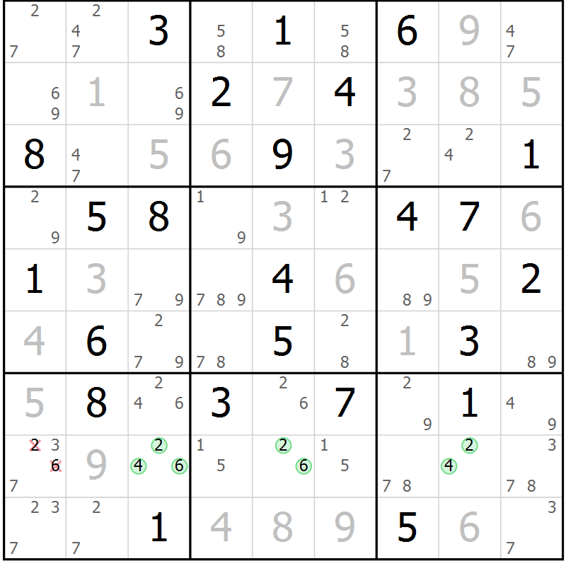 Position des candidats pour la solution de la Gr 54 page 57 du magazine de sudoku Maestro n° 087