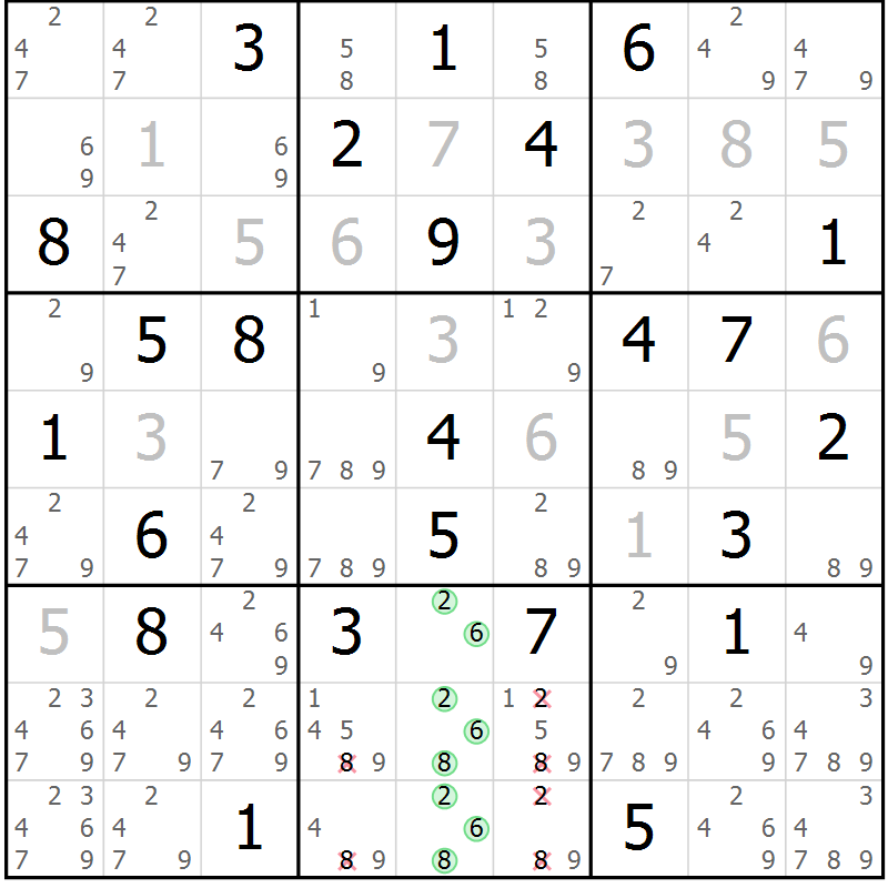 Position des candidats pour la solution de la Gr 54 page 57 du magazine de sudoku Maestro n° 087