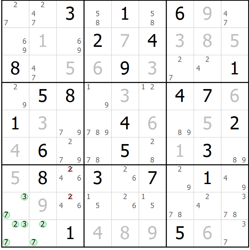 Position des candidats pour la solution de la Gr 54 page 57 du magazine de sudoku Maestro n° 087