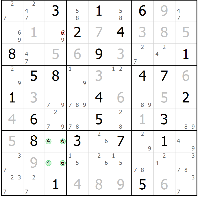 Position des candidats pour la solution de la Gr 54 page 57 du magazine de sudoku Maestro n° 087