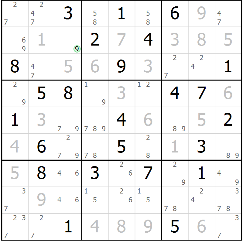 Position des candidats pour la solution de la Gr 54 page 57 du magazine de sudoku Maestro n° 087