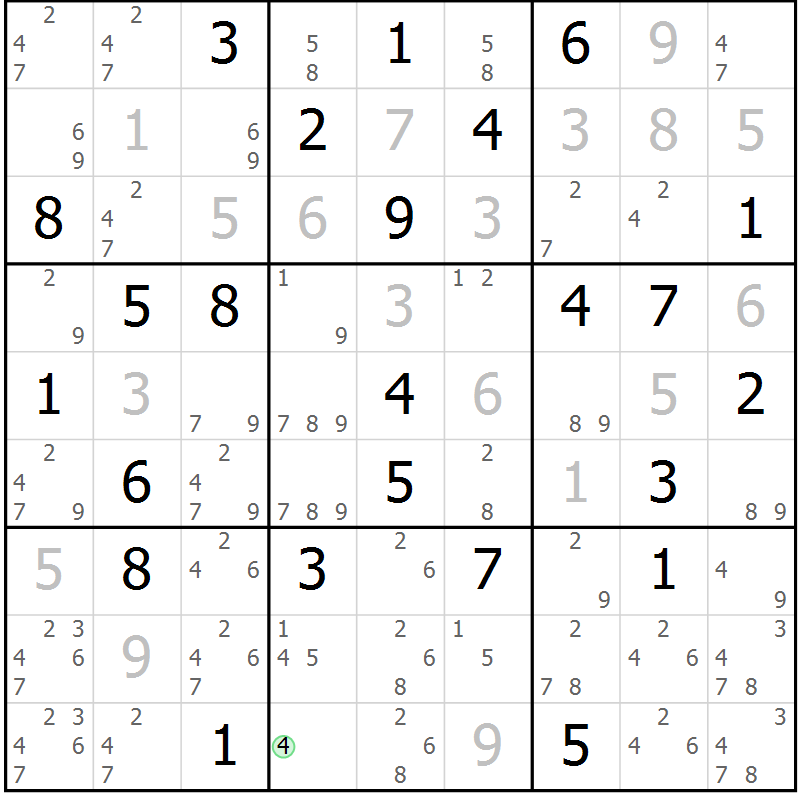 Position des candidats pour la solution de la Gr 54 page 57 du magazine de sudoku Maestro n° 087