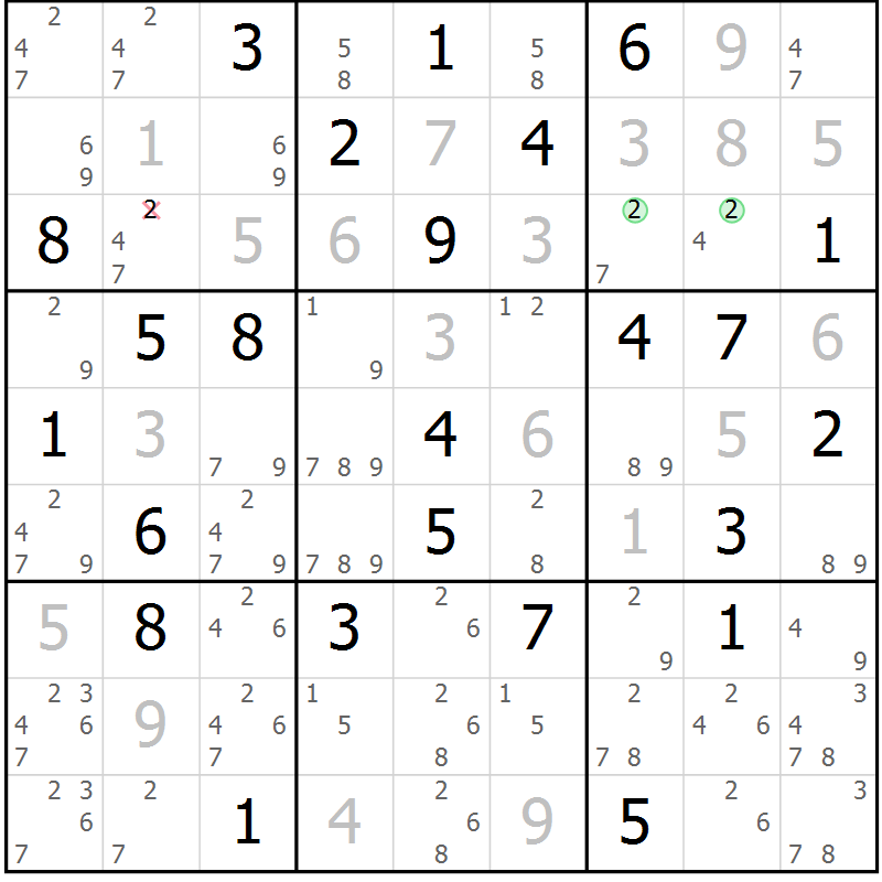 Position des candidats pour la solution de la Gr 54 page 57 du magazine de sudoku Maestro n° 087