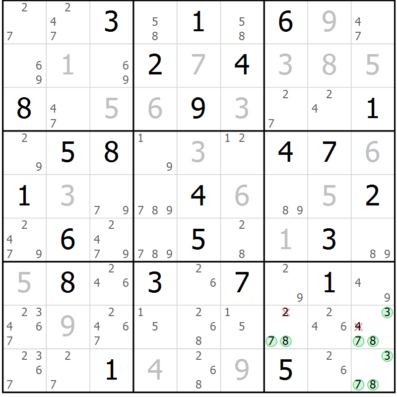 Position des candidats pour la solution de la Gr 54 page 57 du magazine de sudoku Maestro n° 087