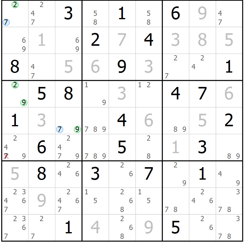 Position des candidats pour la solution de la Gr 54 page 57 du magazine de sudoku Maestro n° 087