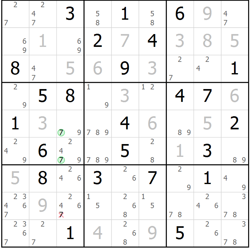 Position des candidats pour la solution de la Gr 54 page 57 du magazine de sudoku Maestro n° 087