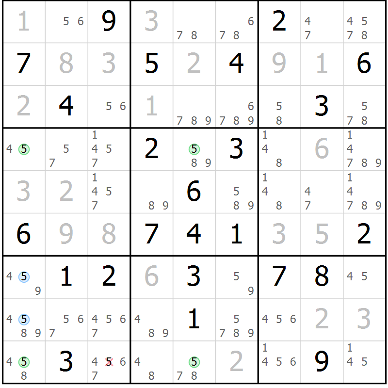 Position des candidats pour la solution de la Gr 55 page 58 du magazine de sudoku Maestro n° 087