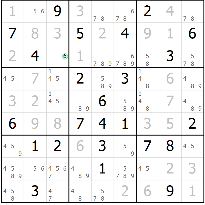 Position des candidats pour la solution de la Gr 55 page 58 du magazine de sudoku Maestro n° 087