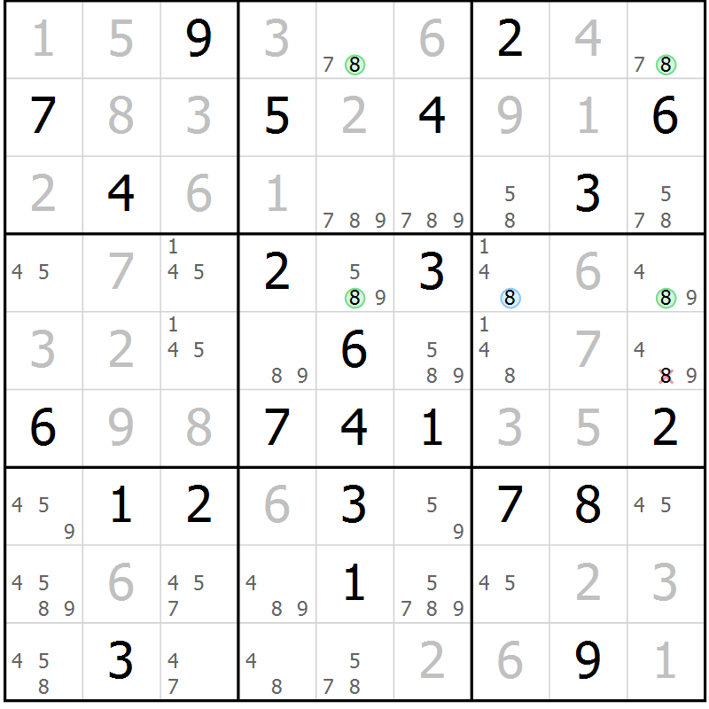 Position des candidats pour la solution de la Gr 55 page 58 du magazine de sudoku Maestro n° 087