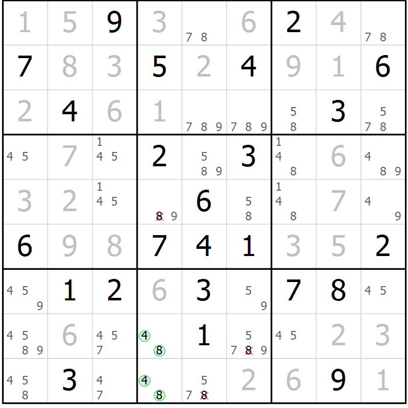 Position des candidats pour la solution de la Gr 55 page 58 du magazine de sudoku Maestro n° 087