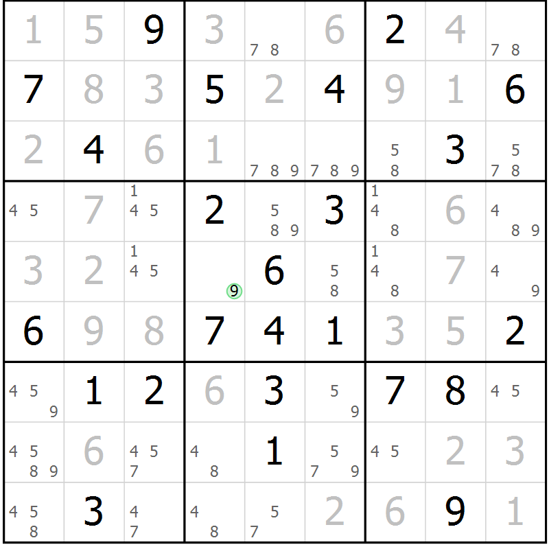 Position des candidats pour la solution de la Gr 55 page 58 du magazine de sudoku Maestro n° 087