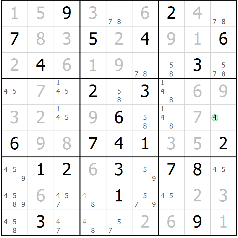 Position des candidats pour la solution de la Gr 55 page 58 du magazine de sudoku Maestro n° 087