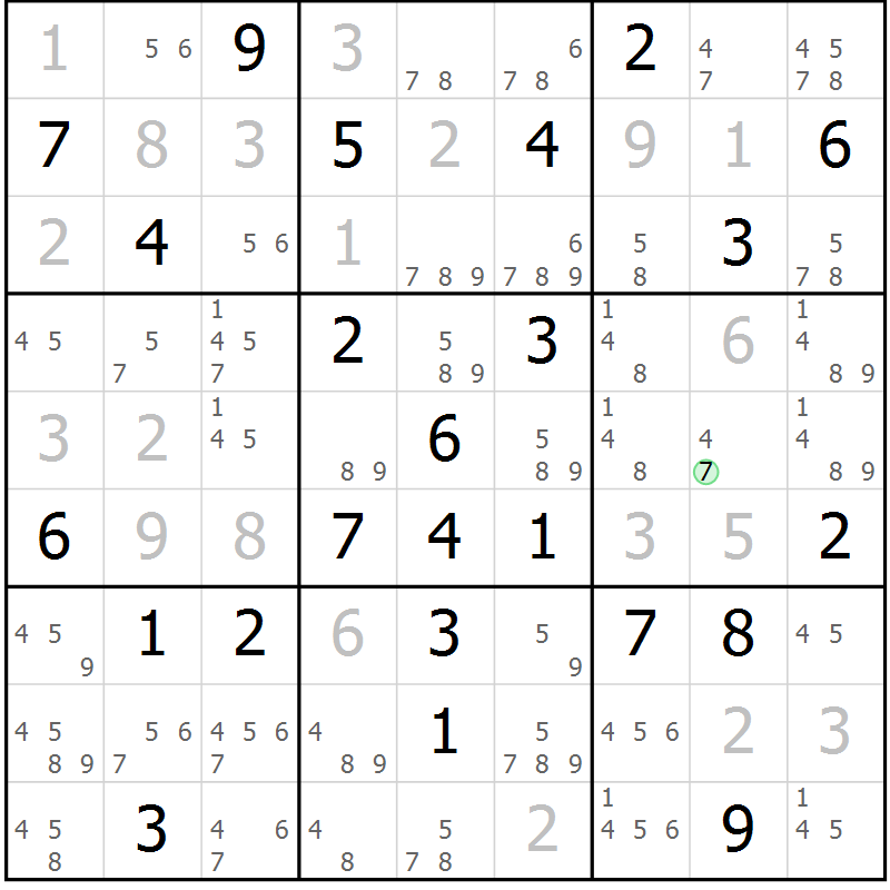 Position des candidats pour la solution de la Gr 55 page 58 du magazine de sudoku Maestro n° 087