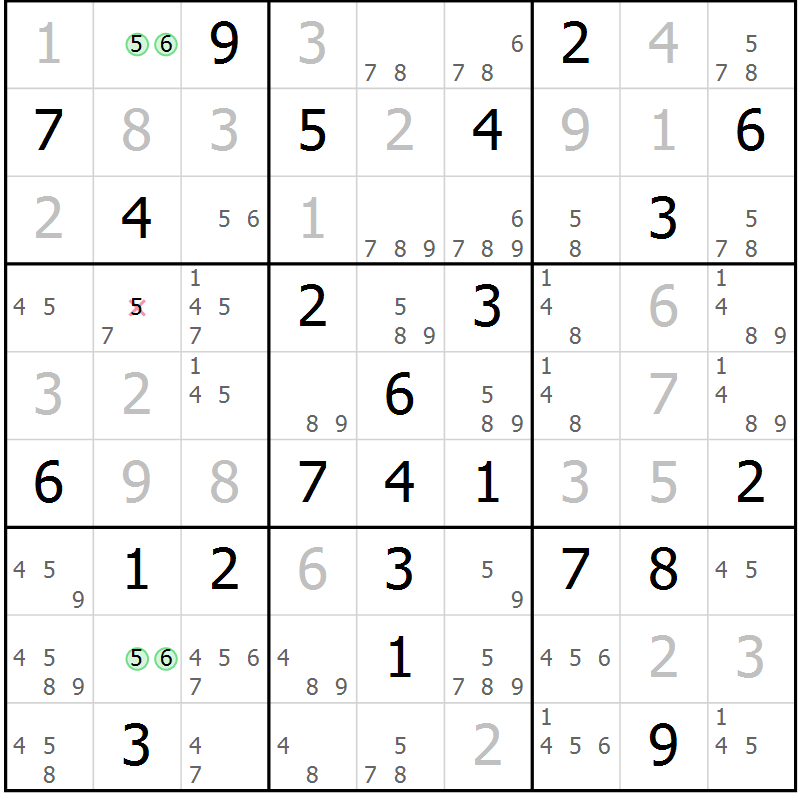 Position des candidats pour la solution de la Gr 55 page 58 du magazine de sudoku Maestro n° 087