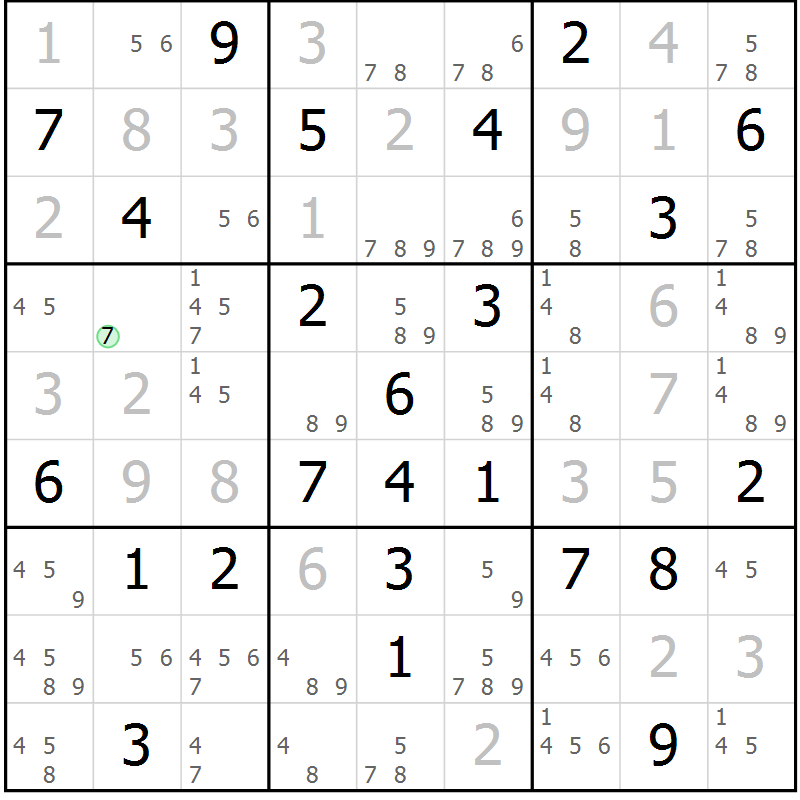 Position des candidats pour la solution de la Gr 55 page 58 du magazine de sudoku Maestro n° 087