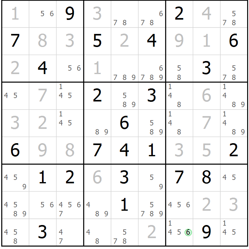 Position des candidats pour la solution de la Gr 55 page 58 du magazine de sudoku Maestro n° 087