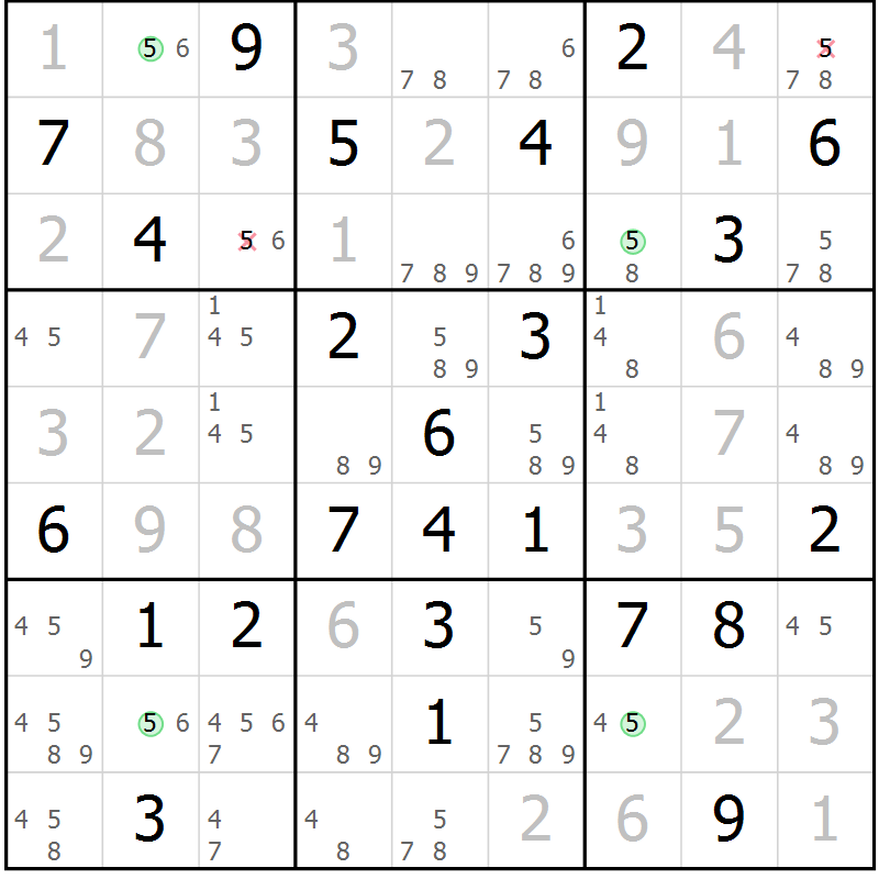 Position des candidats pour la solution de la Gr 55 page 58 du magazine de sudoku Maestro n° 087