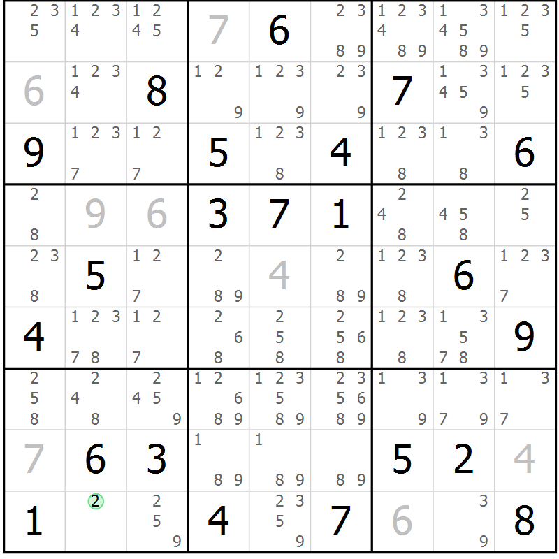 Position des candidats pour la solution de la Gr 56 page 59 du magazine de sudoku Maestro n° 087
