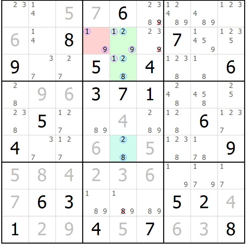 Position des candidats pour la solution de la Gr 56 page 59 du magazine de sudoku Maestro n° 087